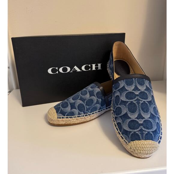 COACH Collins Denim Espadrille Flat Midnight Navy Size 10 - Picture 1 of 13